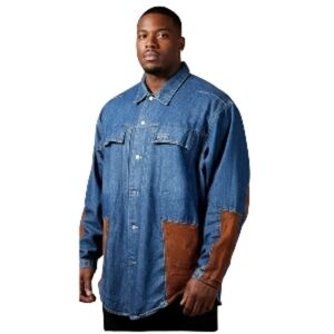 Sean John Denim Workwear Shirt XXL Suede Patches Vintage 90s Y2K Hip-Hop Rare